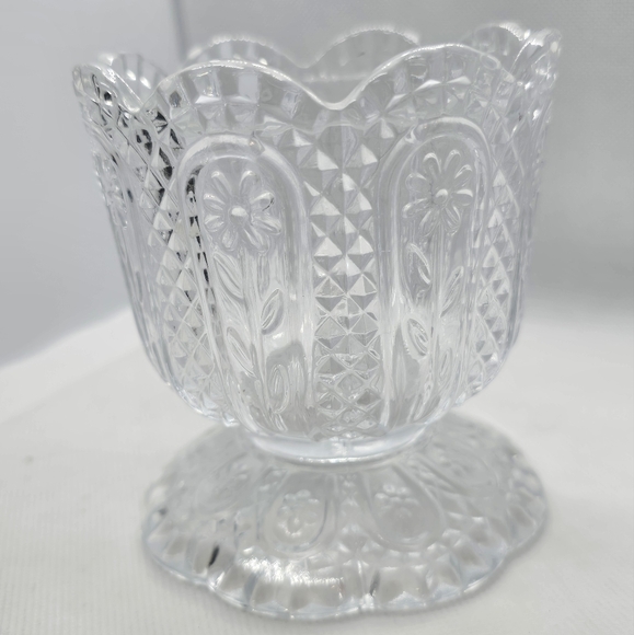 Vintage Floral Avon Glass Candle Holder Bud Vase Candy Dish Clear Glass - Picture 6 of 6